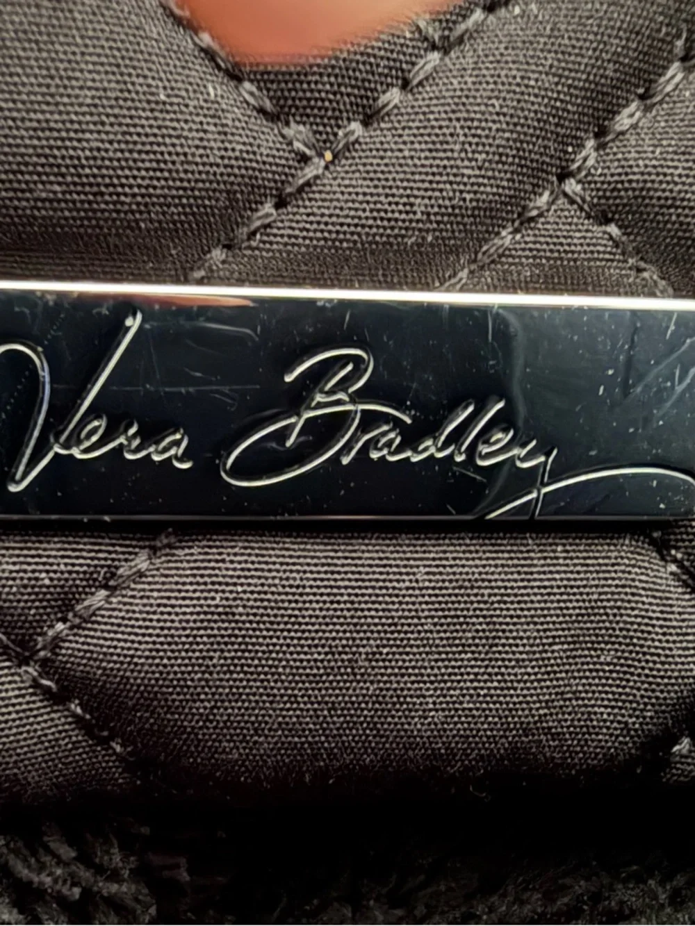 Vera Bradley Quilted Black Fabric Wristlet with Logo Plate